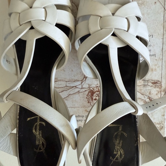 Saint Laurent White Leather Tribute Sandals - Picture 1 of 5
